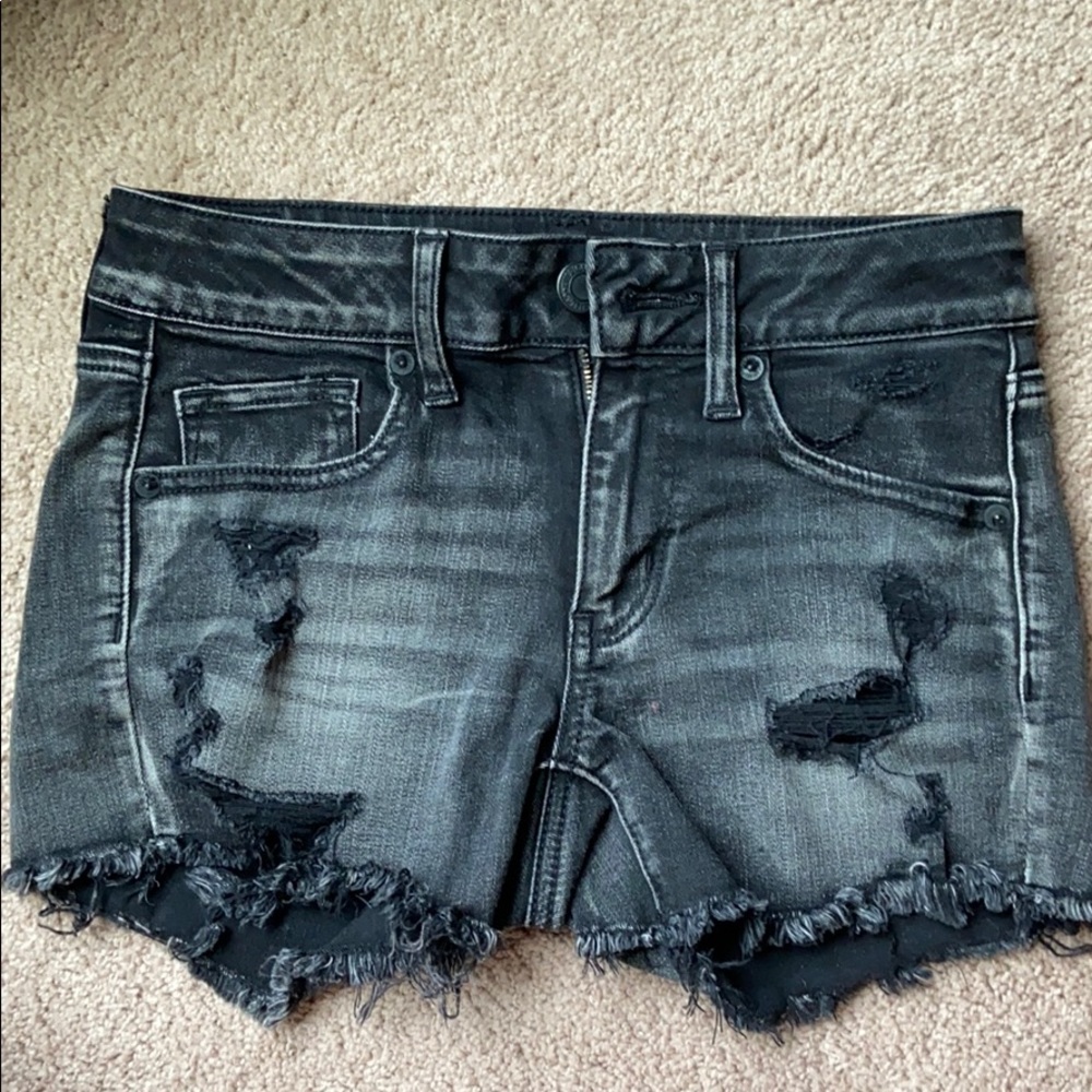 Ripped Black American Eagle Jean Shorts